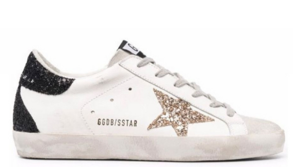 Golden Goose Superstar in white, black & glitter Star