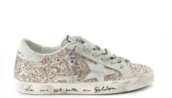 Baskets Super-star Sérigraphie Cuir Glitter Doré, Exclusivité Lulli